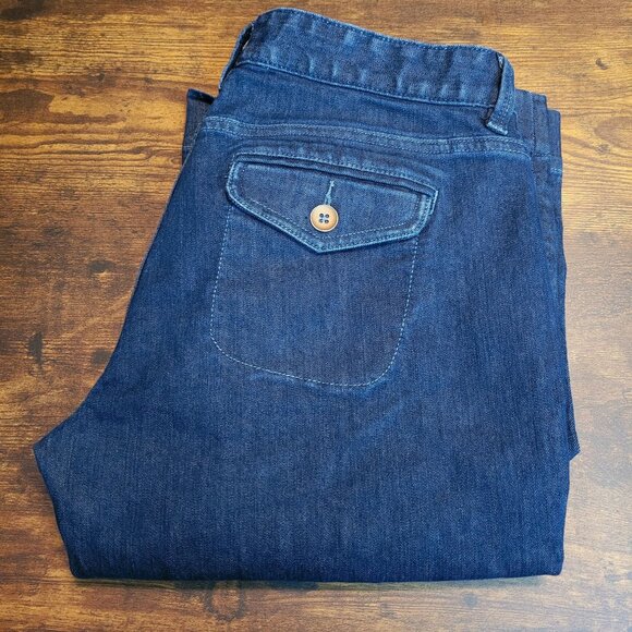 Loft Jeans 6 Curvy Trouser Flare Low Rise Button Flap Dark Wash Denim Preppy - Picture 3 of 11